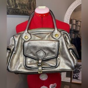 MARC BY MARC JACOBS Metallic Gold Pebbled Leather Satchel Handbag Large